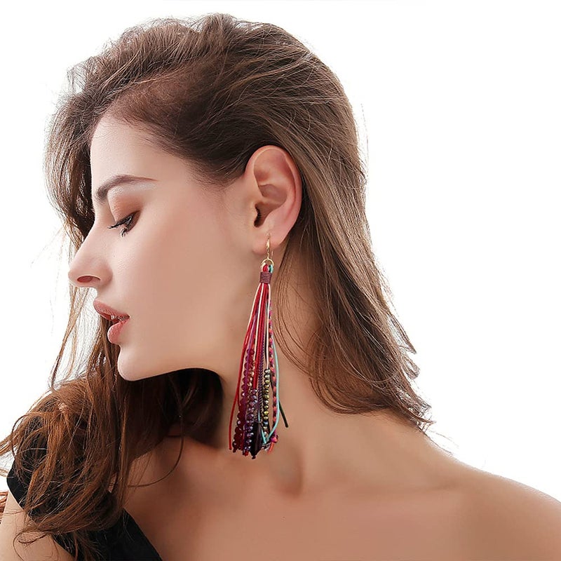 Badu Boho Tassel Badu Women Feather Earrings Long Tassel Bohemian Accessories - Image 2